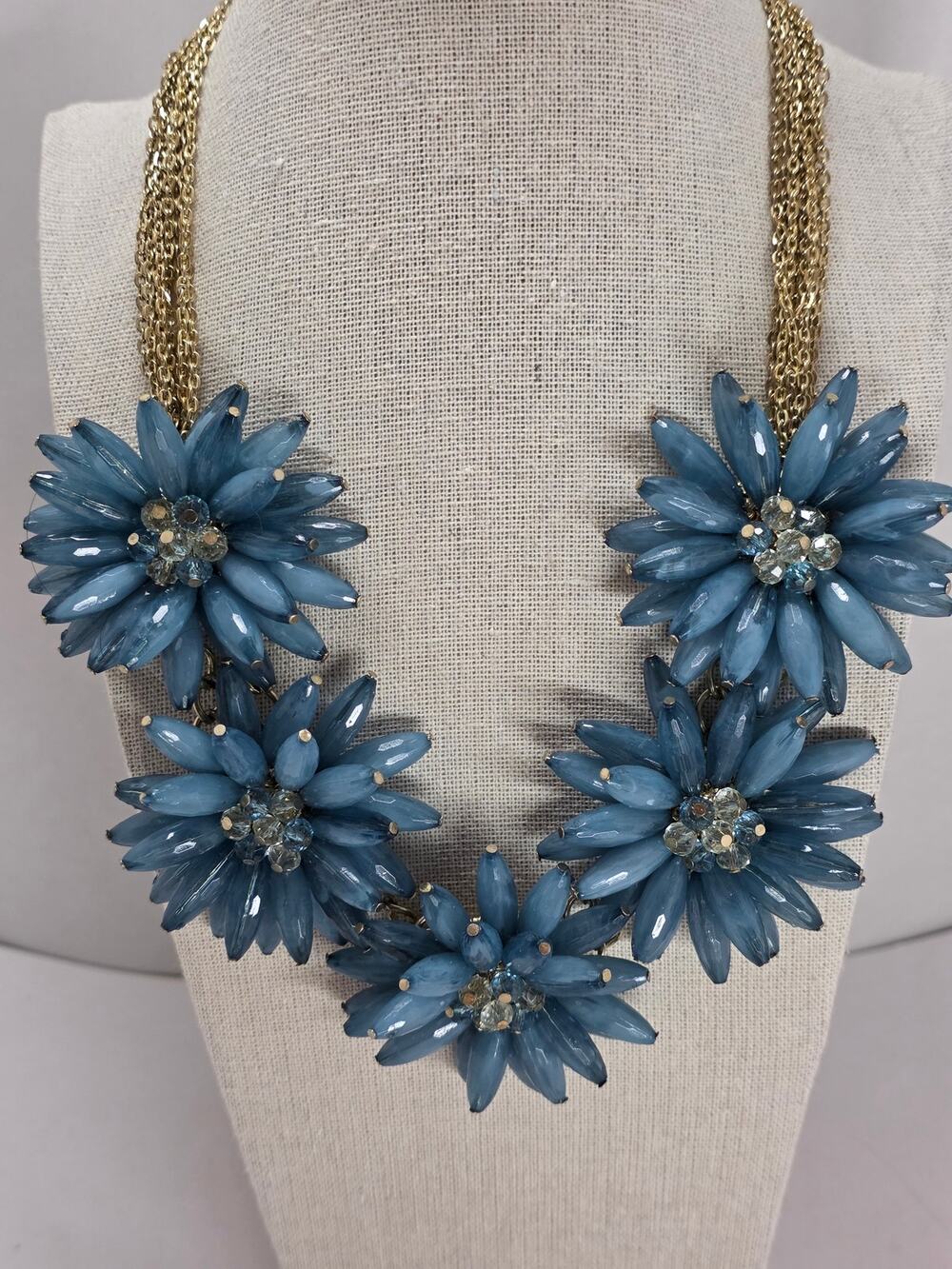 LoVisa Blue Blossom Flower Statement Necklace